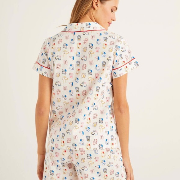 BODEN Phoebe Short PJ Shirt & Short Set in Dog Cartoon Print - Picture 2 of 9